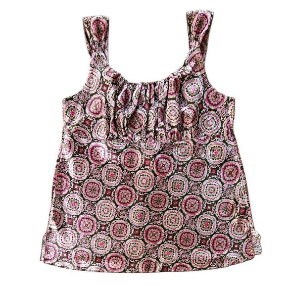 Vtg Y2K Self Esteem Satin Babydoll Tank Top Camisole Tie Back Geometric Boho 1X - Picture 1 of 8